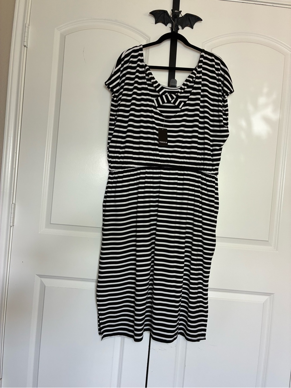 Torrid Goth Black & White Striped Sleeveless Dress Pockets NWT size - Picture 5 of 16